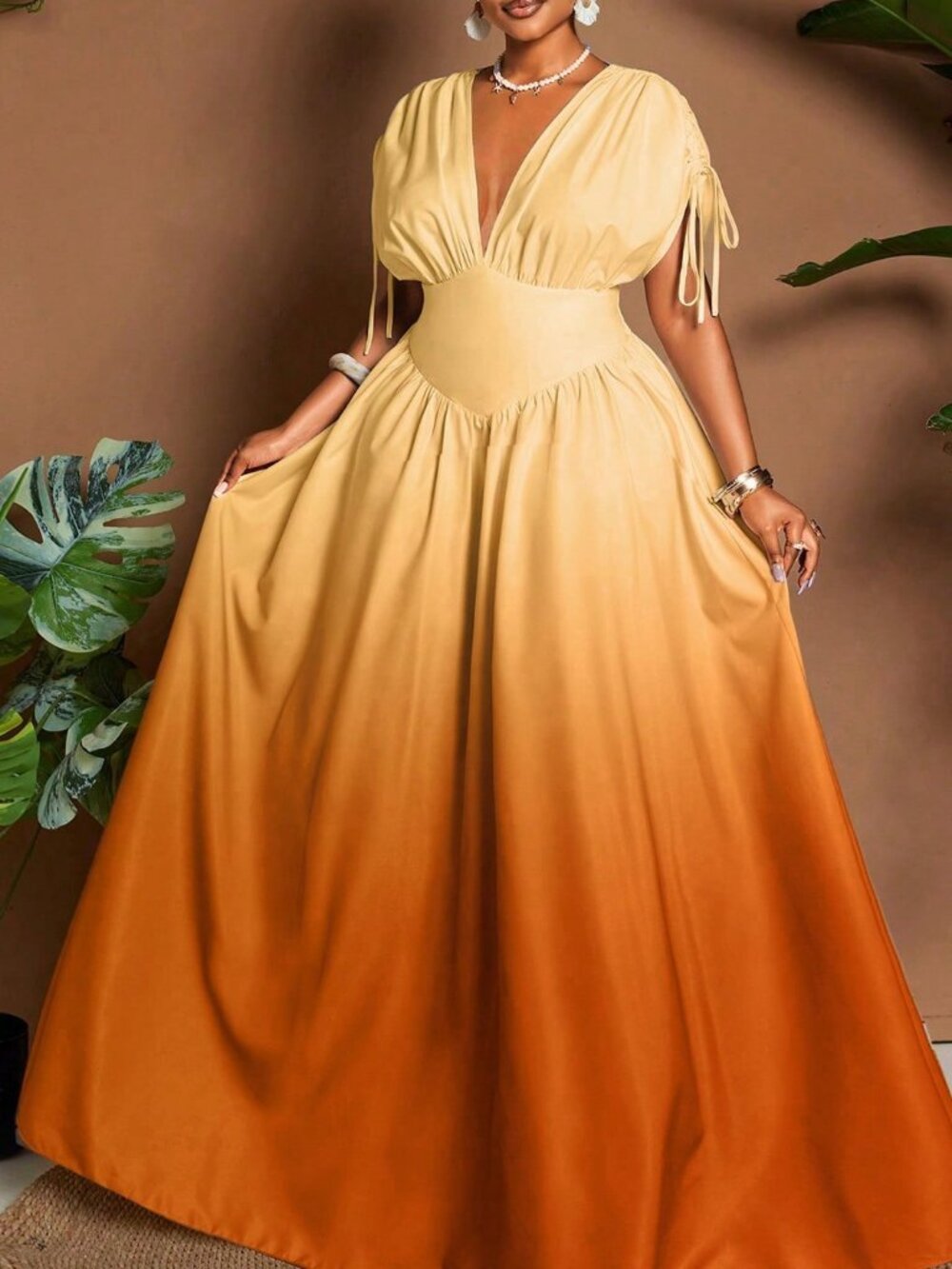 Multicolor Plus-Size Women's Ombre V-Neck A-Line Maxi Dress - Picture 6 of 7